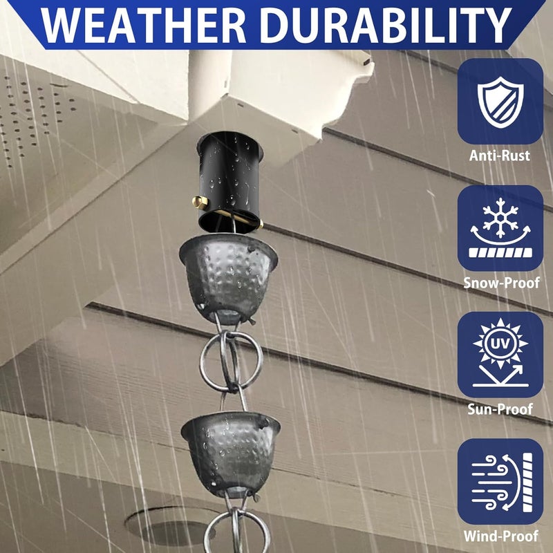 Fengone 4pack Rain Chain Gutter with Bolt Anti-Rust Black Metal Adapter Decorative Rain Chains for Outside Gutter Downspout Adapter - Image 4